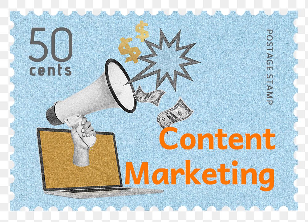 Content marketing png post stamp sticker, business stationery, transparent background