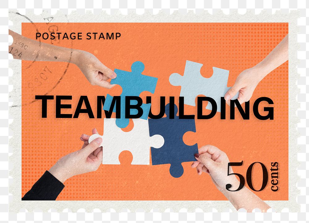 Team building png post stamp sticker, business stationery, transparent background