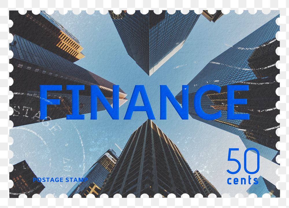 Finance png post stamp sticker, business stationery, transparent background