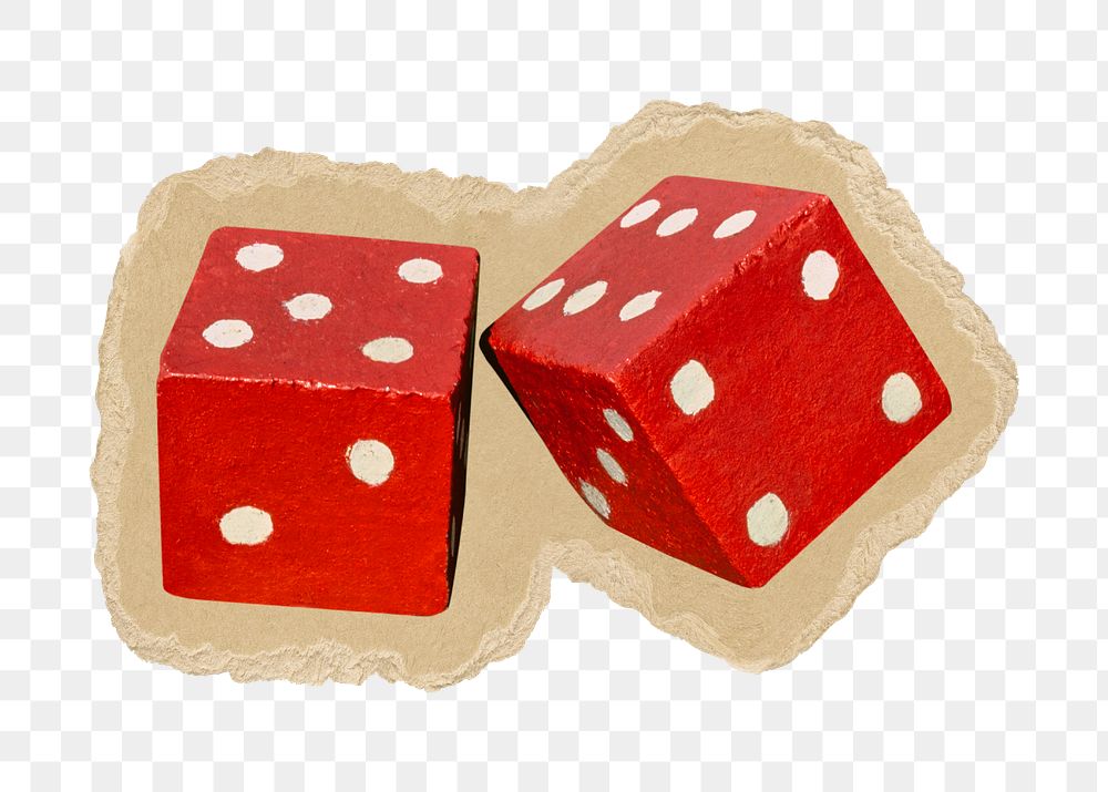 Red dice png sticker, ripped paper transparent background