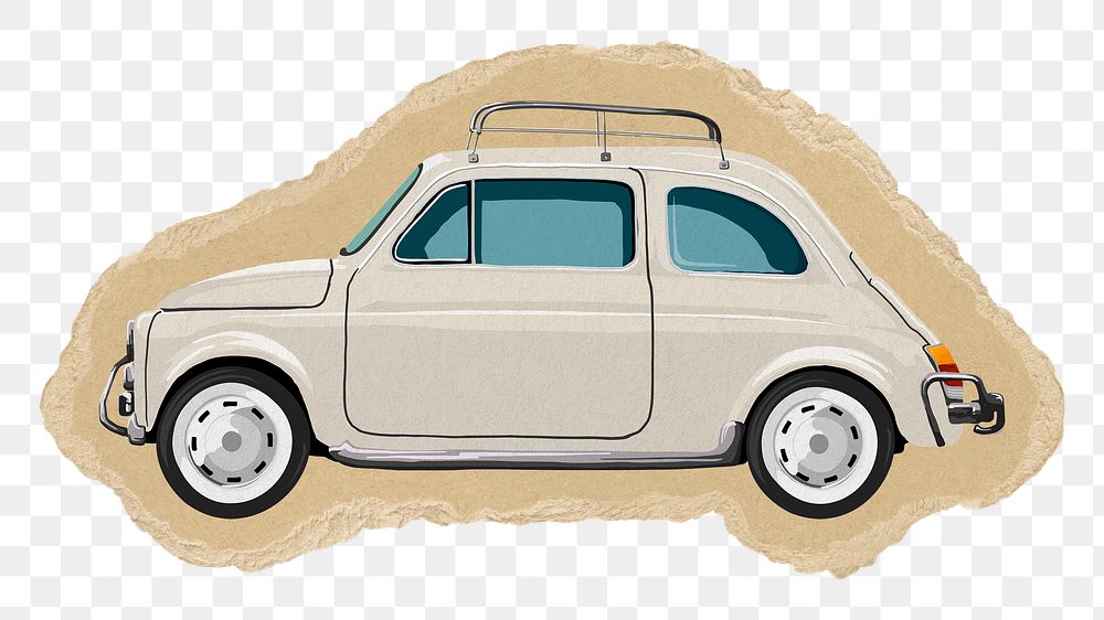 Vintage car png sticker, torn paper transparent background