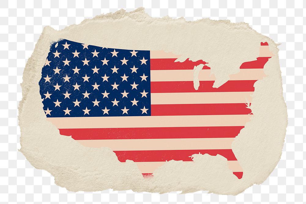 US flag map png sticker, ripped paper, transparent background