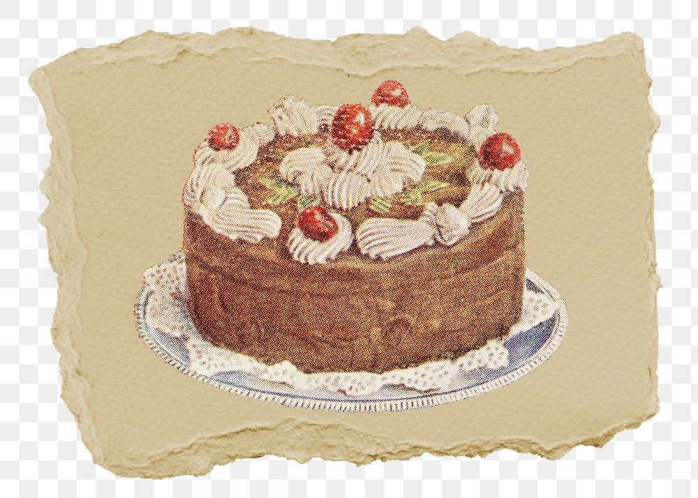 Sponge cake png food sticker, ripped paper, transparent background