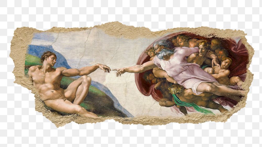 Creation of Adam png sticker, ripped paper, transparent background, famous artwork remixed by rawpixel
