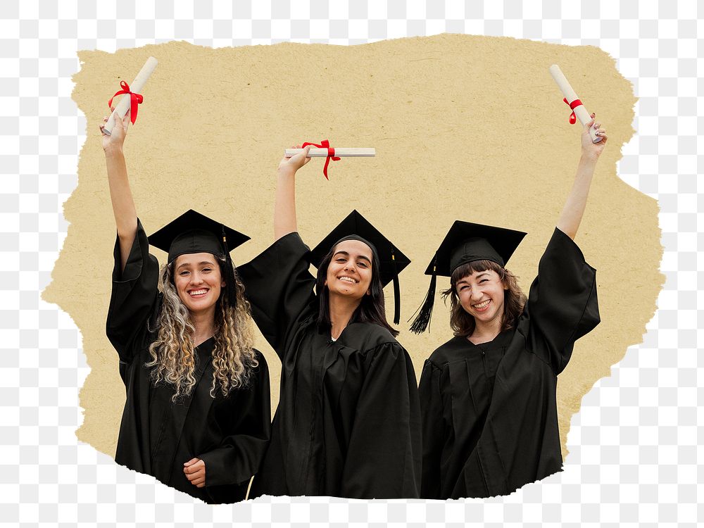 Happy graduates png sticker, ripped paper, transparent background