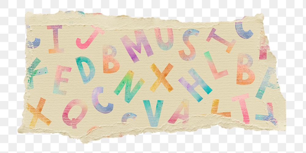Alphabet pattern png sticker, ripped paper, transparent background