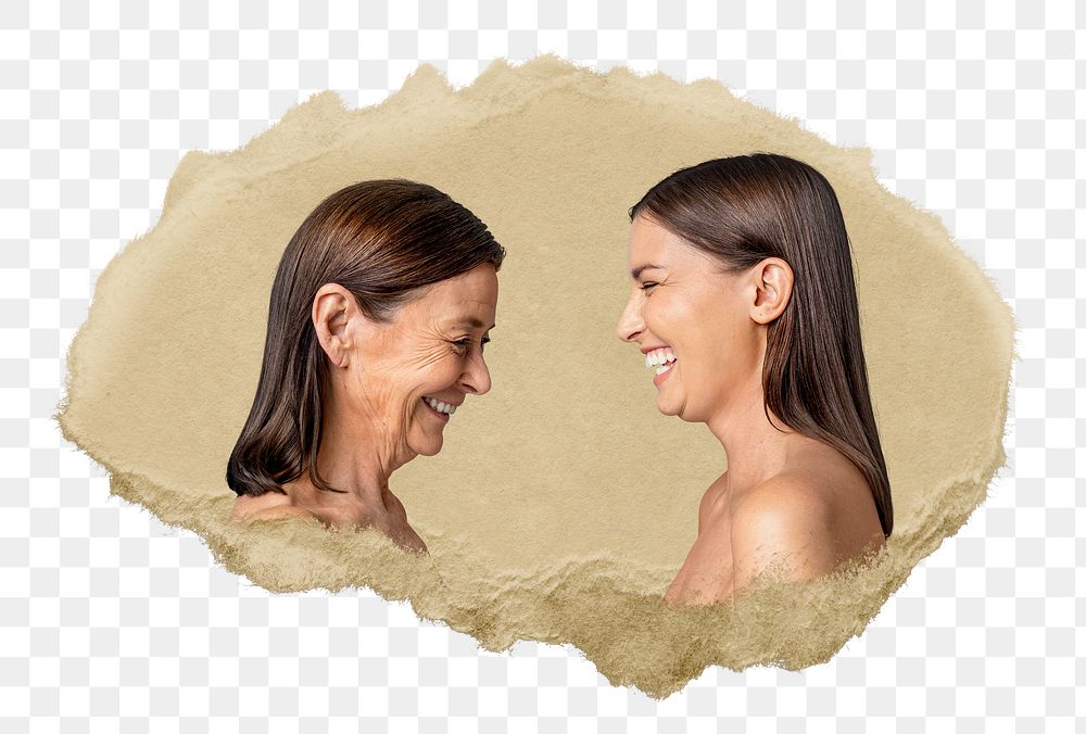 Happy mother daughter png sticker, ripped paper, transparent background