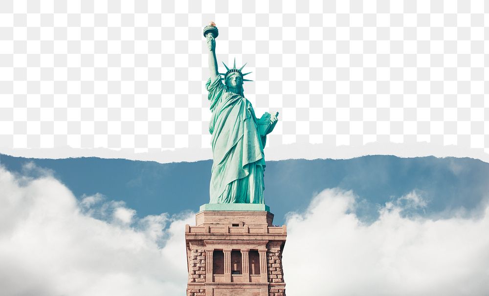 Statue of Liberty png border sticker on ripped paper transparent background