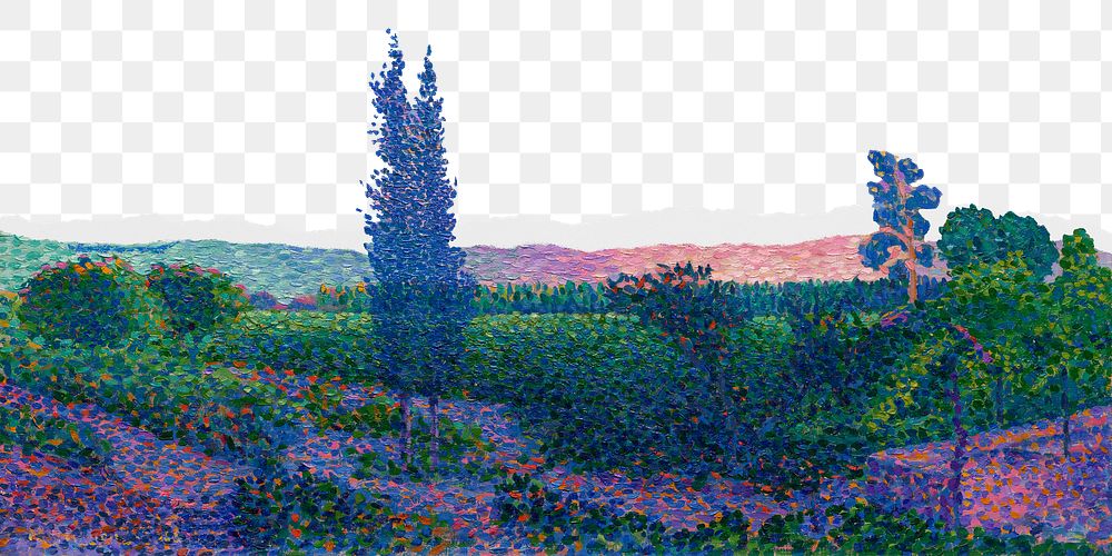 Png Henri-Edmond Cross's nature landscape border sticker, transparent background remixed by rawpixel 