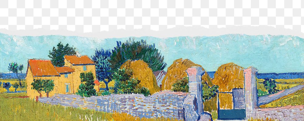 Png Van Gogh's Farmhouse in Provence border sticker, transparent background remixed by rawpixel 