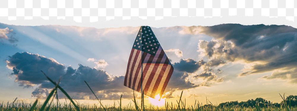 American flag png border sticker on ripped paper transparent background