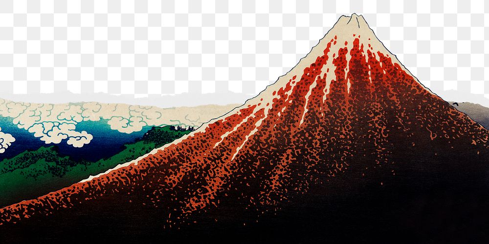 Png Hokusai's Sanka Hakuu border sticker, transparent background remixed by rawpixel 