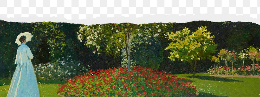 Png Claude Monet's Lady in the garden border sticker, transparent background remixed by rawpixel 