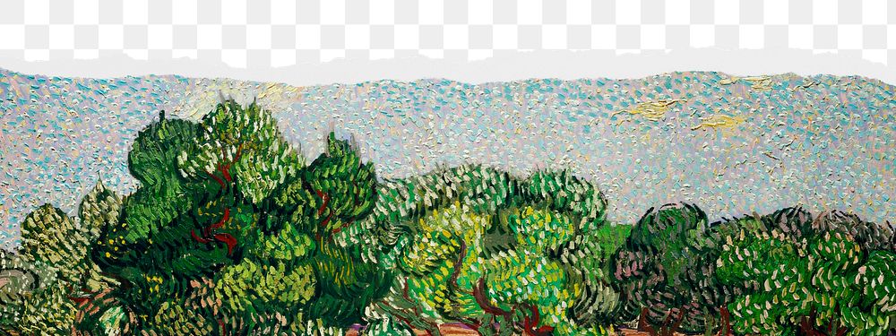 Png Van Gogh's Olive Trees border sticker, transparent background remixed by rawpixel 
