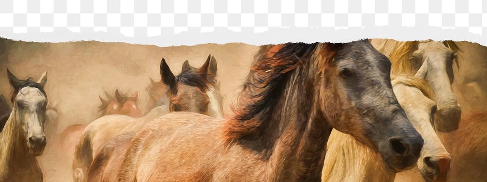 Horses png border sticker on ripped paper transparent background