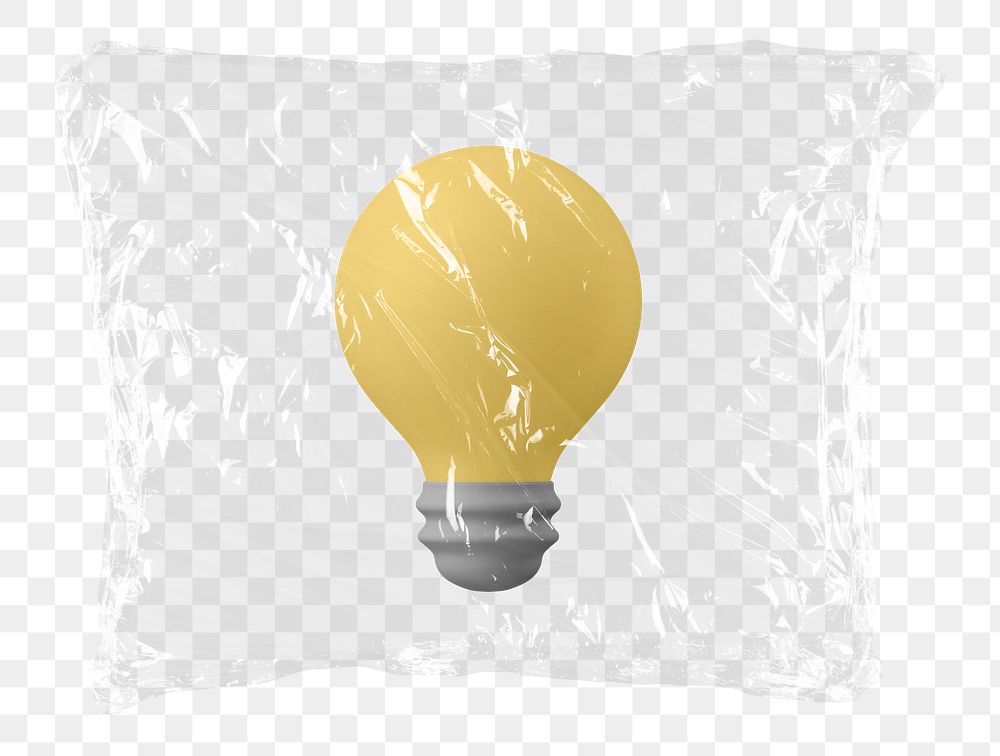 3D light bulb png plastic bag sticker, ideas, creativity concept art on transparent background