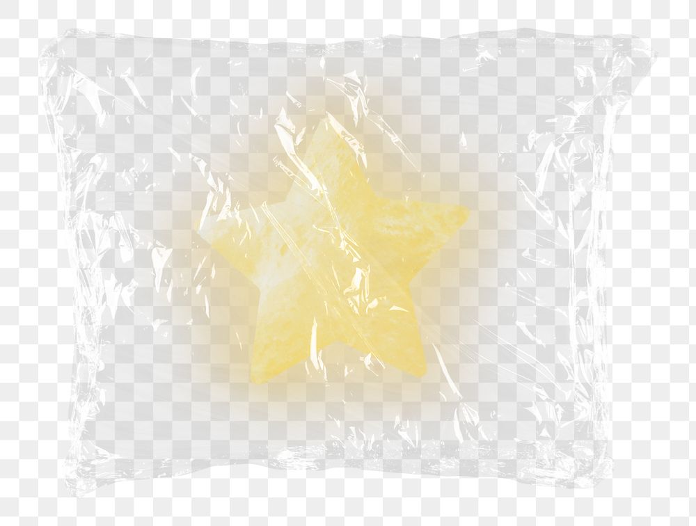 Glowing gold png star plastic bag sticker, ranking icon concept art on transparent background