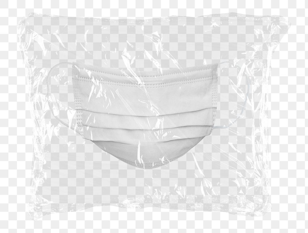 Face mask png plastic bag sticker, COVID-19 protection concept art on transparent background