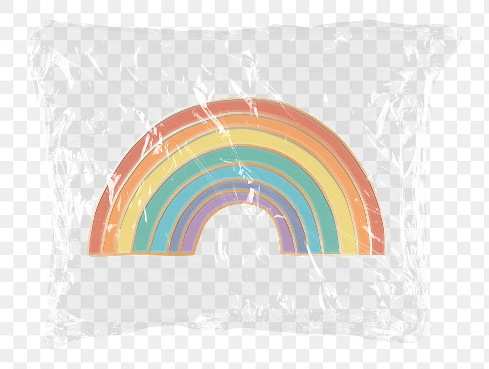 Rainbow doodle png plastic bag sticker, weather concept art on transparent background