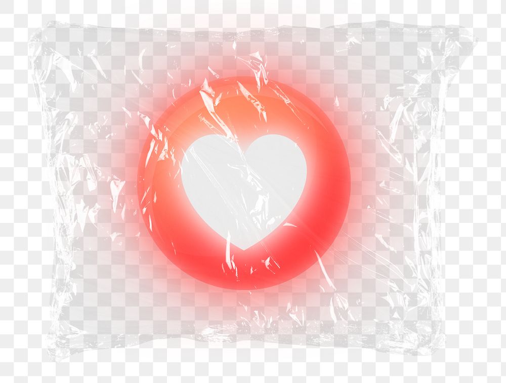 Glowing neon png heart plastic bag sticker, icon concept art on transparent background