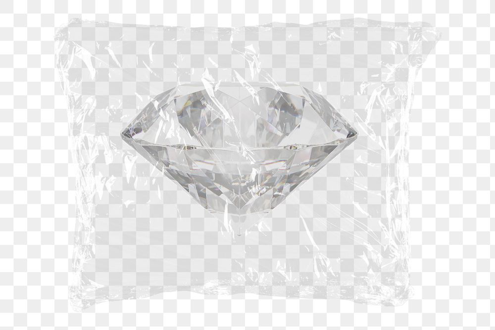 3D diamond png plastic bag sticker, jewelry concept art on transparent background