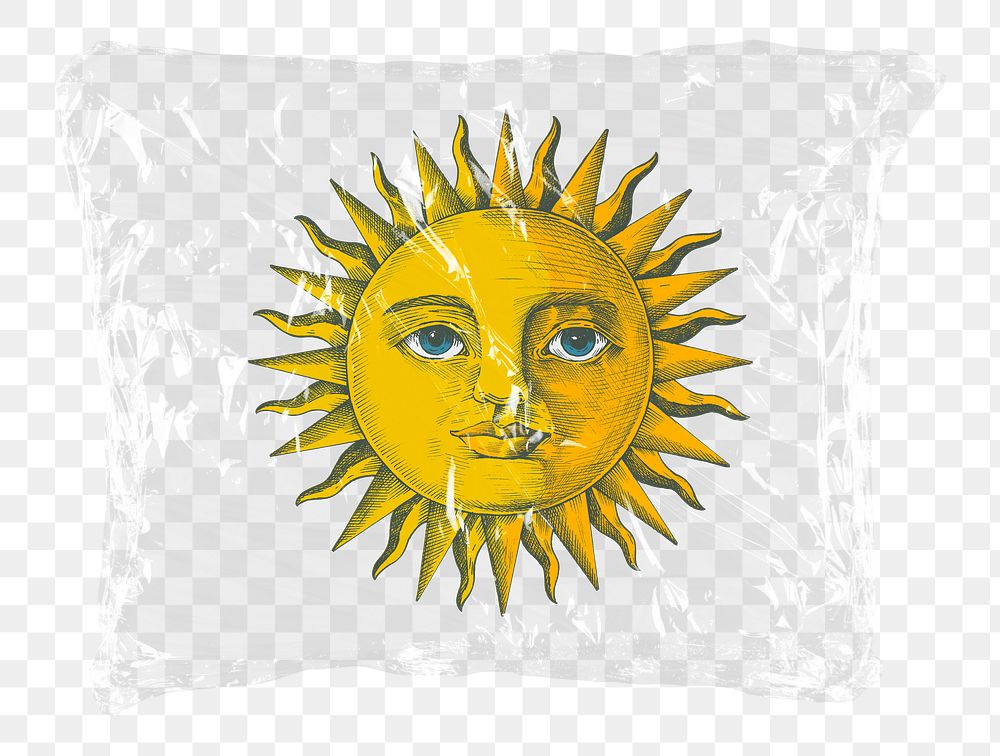 Celestial sun png plastic bag sticker, whimsical, spirituality concept art on transparent background