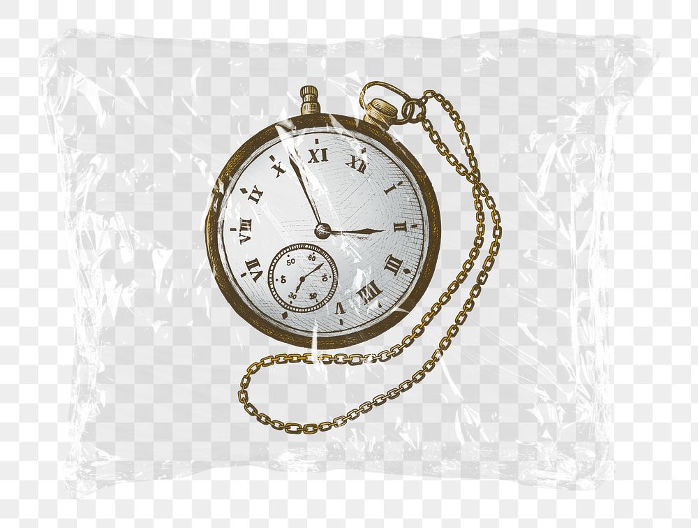 Pocket watch png plastic bag sticker, time, punctuality concept art on transparent background