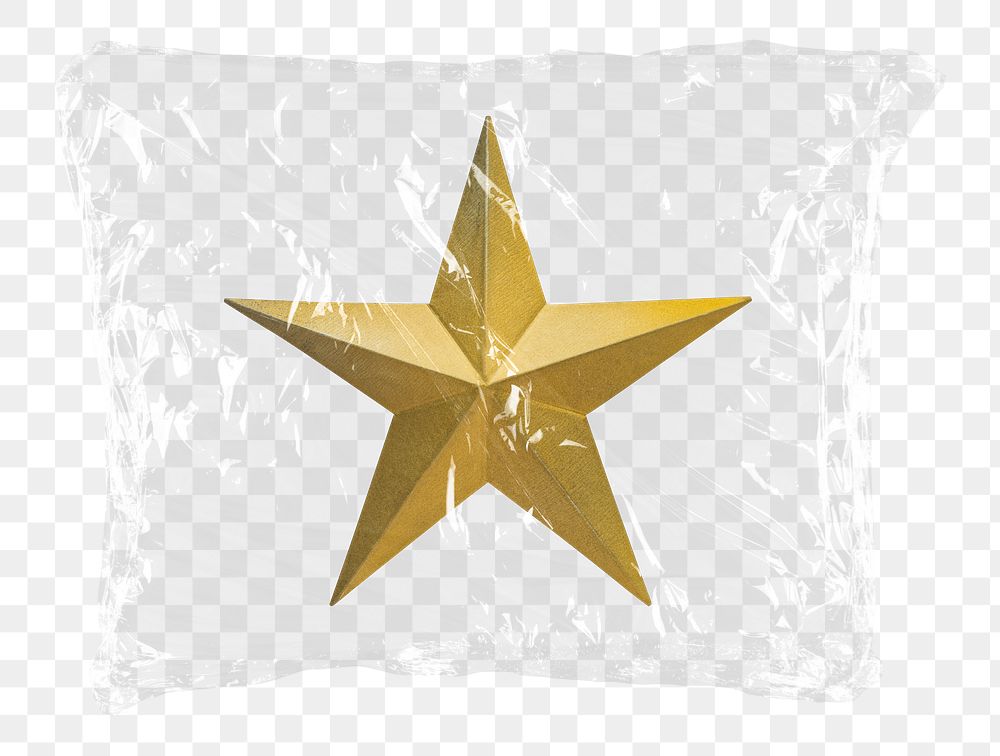 Gold star png plastic bag sticker, ranking concept art on transparent background