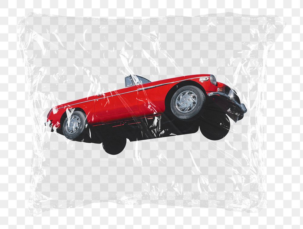 Classic car png plastic bag sticker, vintage vehicle concept art on transparent background