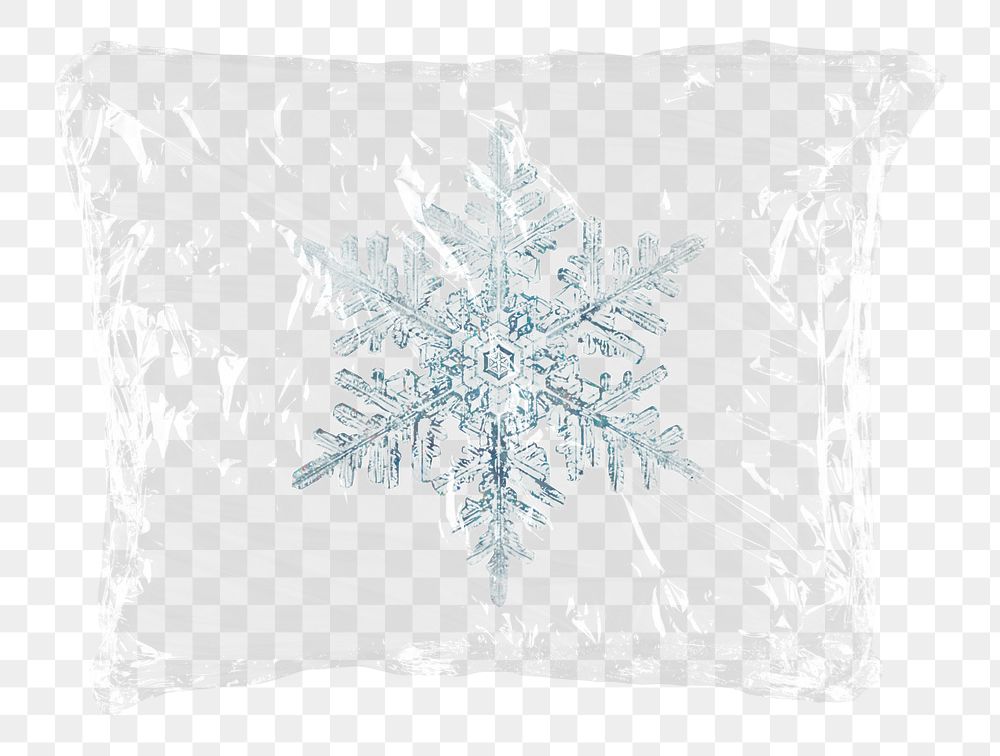 Winter snowflake png plastic bag sticker, Christmas concept art on transparent background