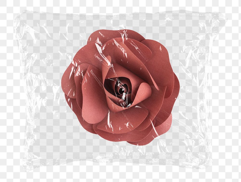 Paper rose png flower plastic bag sticker, Spring concept art on transparent background