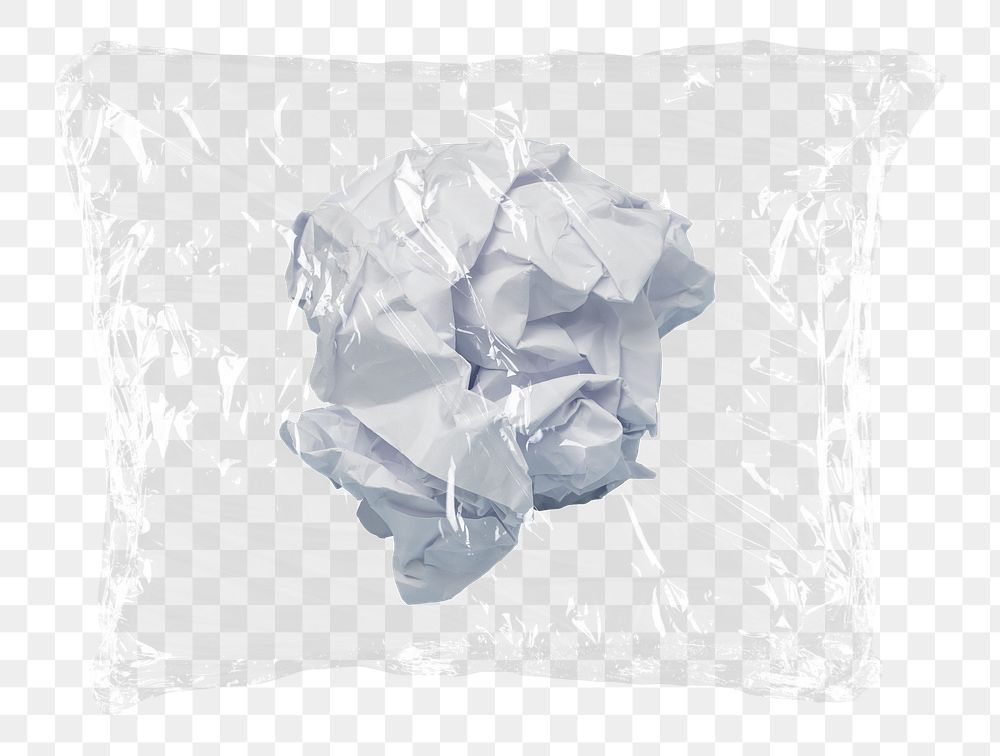 Crumpled paper png plastic bag sticker, writer's block concept art on transparent background