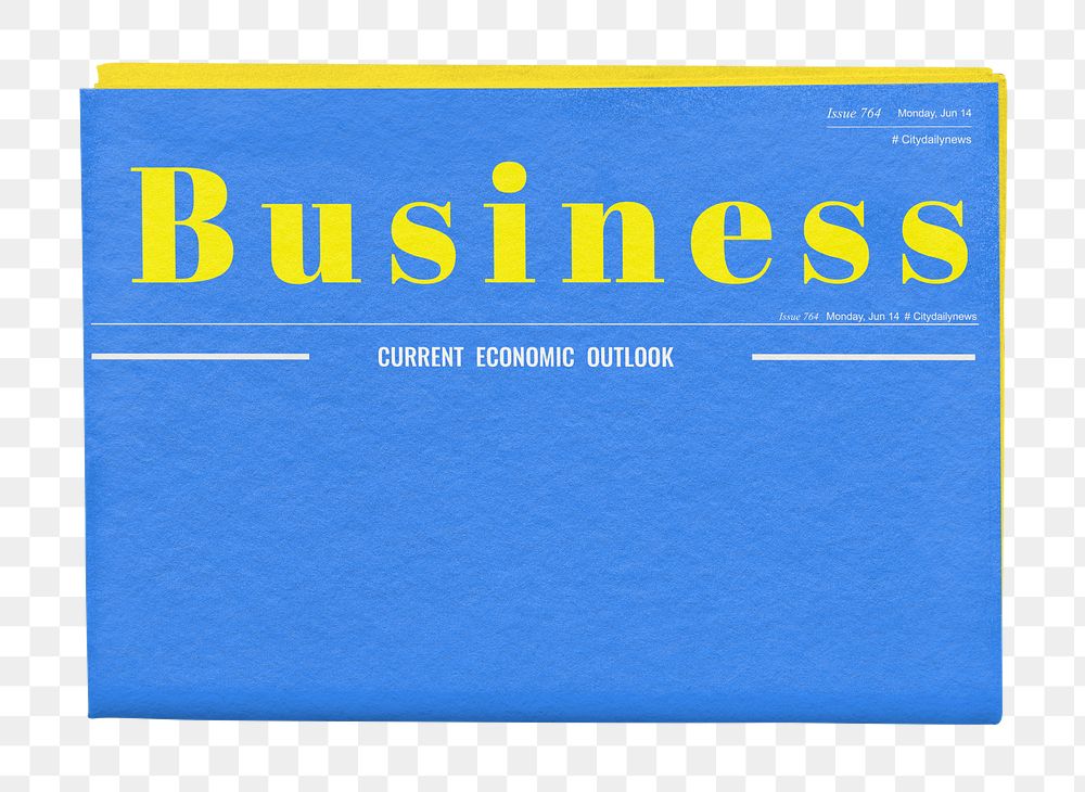 Blue business png newspaper sticker, modern nameplate design, transparent background