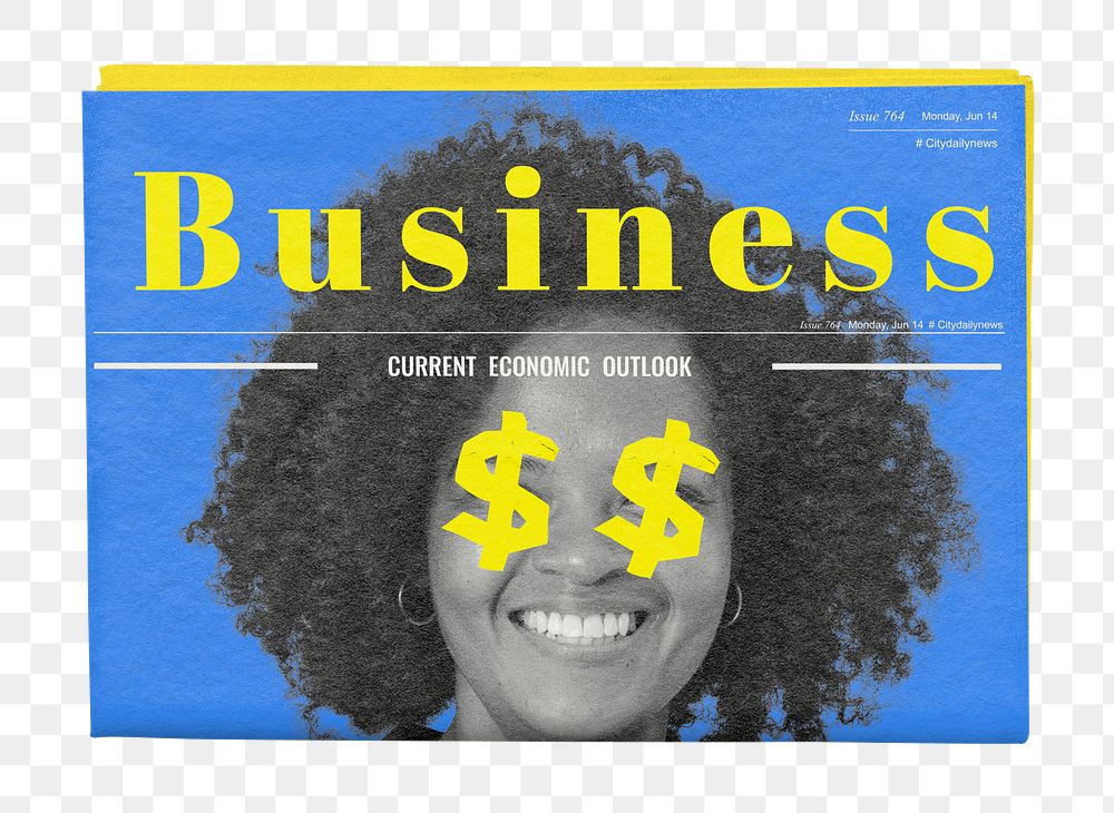 Business economics png newspaper sticker, financial investment business headline, transparent background
