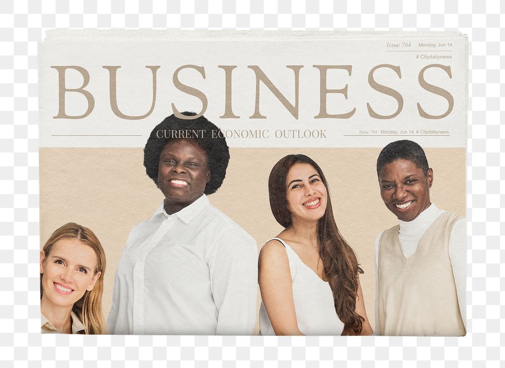 Png women in business newspaper sticker, transparent background