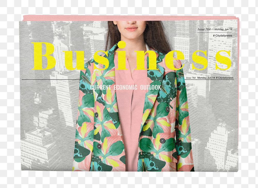 Trendy businesswoman png newspaper sticker, business headline, transparent background