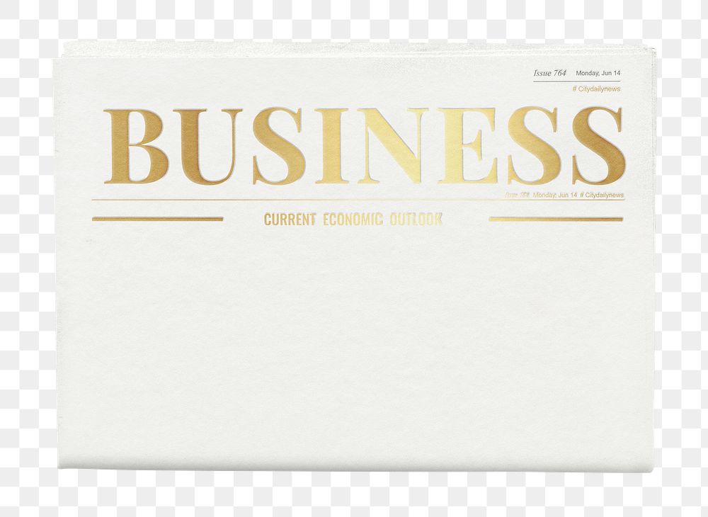 Modern business png newspaper sticker, gold nameplate design, transparent background