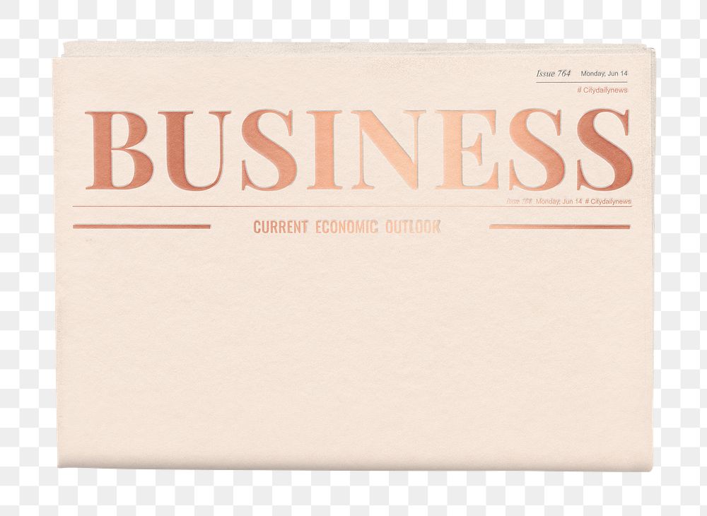 Feminine business png newspaper sticker, rose gold nameplate design, transparent background