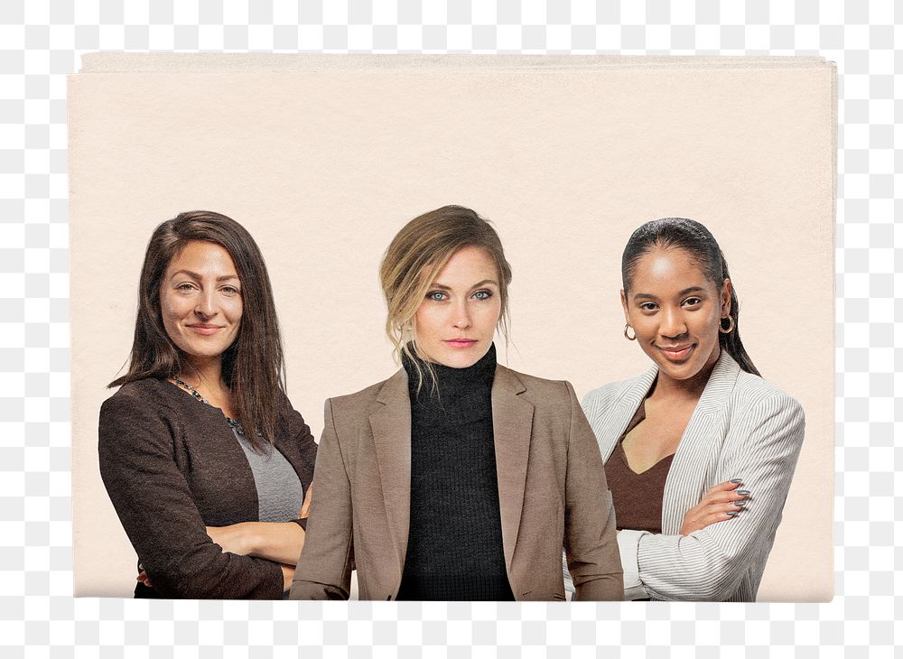 Successful businesswomen png newspaper sticker, women empowerment remixed media, transparent background