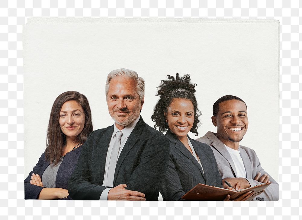 Successful business png team, newspaper sticker on transparent background