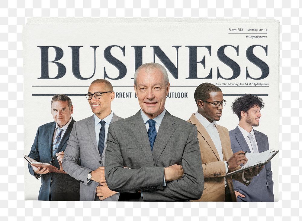 Successful CEOs png newspaper sticker, business article headline, transparent background