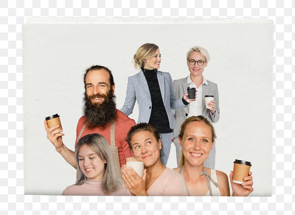 Coffee lovers png, newspaper cover sticker on transparent background