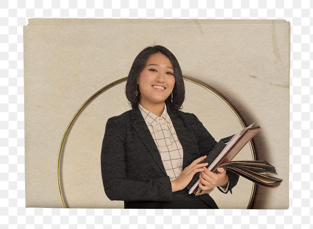 Business assistant png woman  newspaper sticker, job remixed media, transparent background