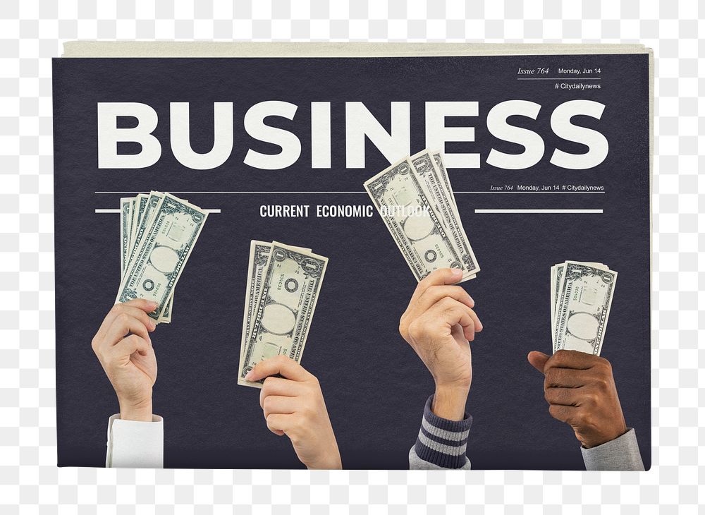 Hands holding money png newspaper sticker, business investment photo, transparent background