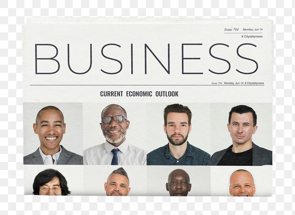Diverse businessmen png newspaper sticker, business headline, transparent background