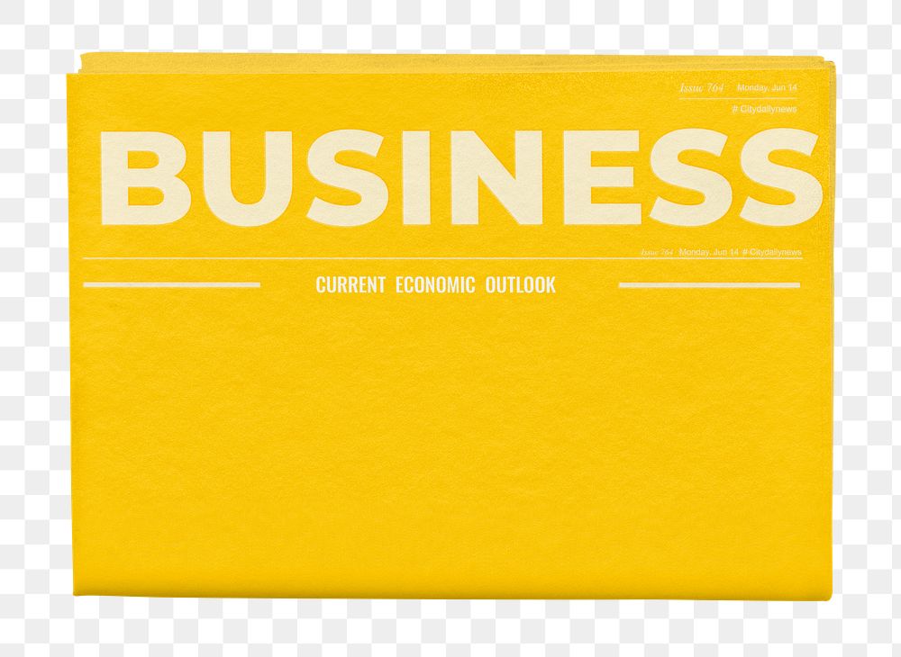 Yellow business png newspaper sticker, modern nameplate design, transparent background