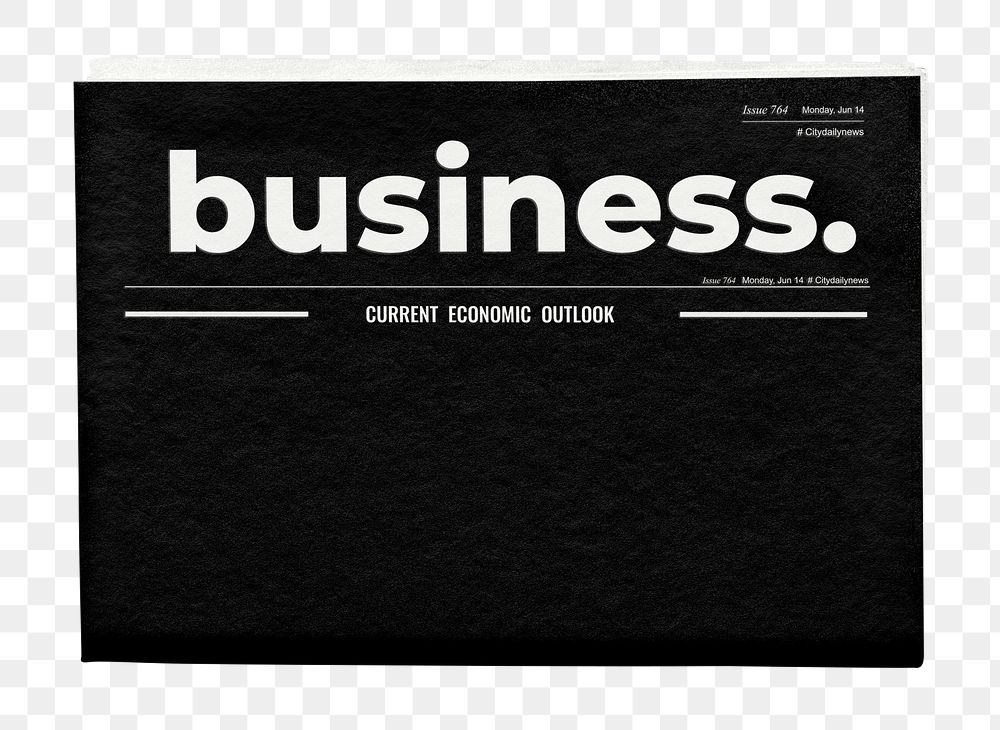 Black business png newspaper sticker, modern nameplate design, transparent background