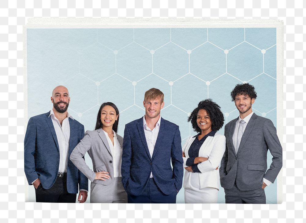 Diverse business png team, newspaper cover sticker on transparent background