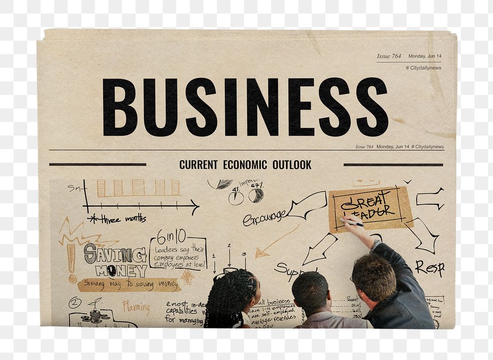 Business colleagues brainstorming png vintage newspaper sticker, teamwork, transparent background