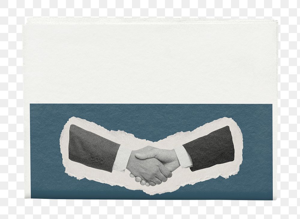Business handshake png newspaper sticker, networking photo, transparent background